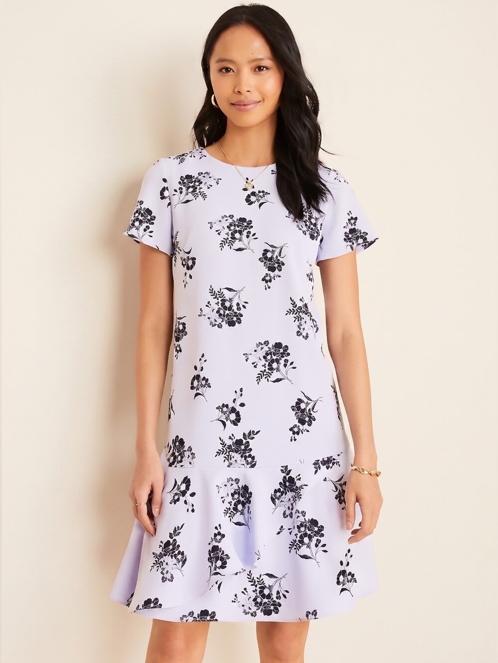 Sunny Poppy Flounce Shift Ann Taylor Dress Womens Size 6- Purple